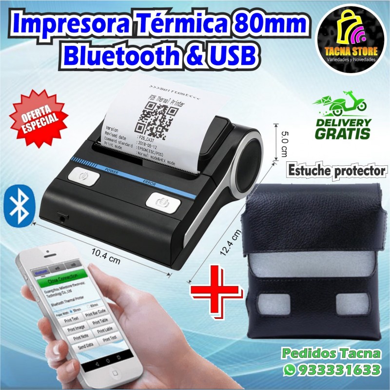 Impresora térmica portátil de 80mm, Bluetooth & USB